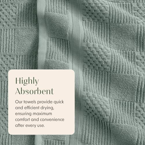 Springtree Home 100% Cotton Bath Towel Set of 4 | Green Towels | Geometric Textured Design | Absorbent & Quick-Dry | 4 Bath Towels | Oeko-TEX® Standard 100 Cotton | Myla Collection - Eucalyptus - color: Eucalyptus, size: Bath Towel (4 Pack)