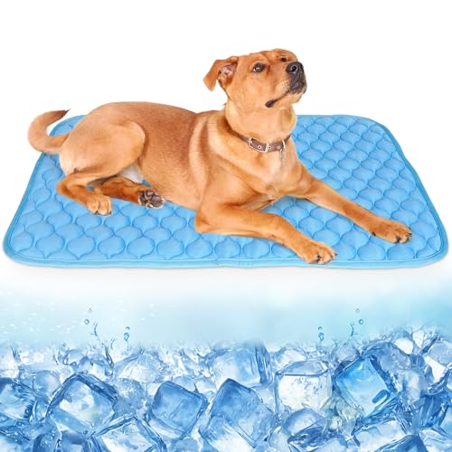 Dog Cooling Mat Self Cool Pad for Dogs and Cats, Washable Portable Pet Sleeping Pad for Summer,Large 39.4" x 27.6" - color: Blue, size: Large