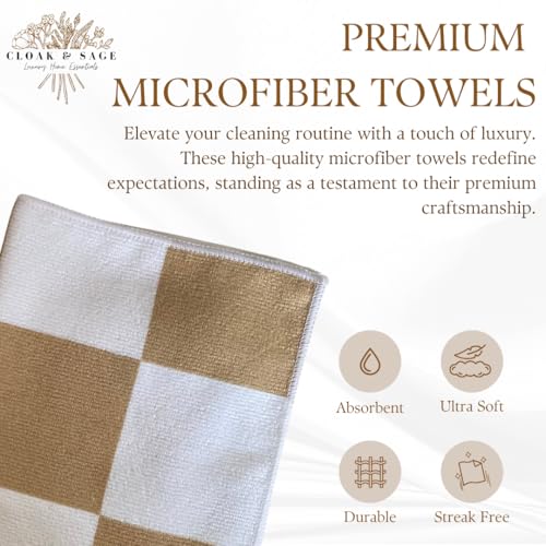 Microfiber Cleaning Cloths 13x13 – Lint-Free, Streak-Free Reusable Towels for Kitchen, Glass, Bathroom & Car | Cloak & Sage - color: Latte