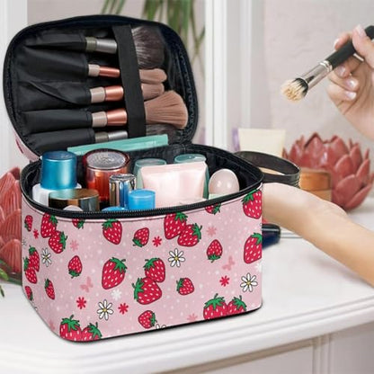 Flashideas Cute Strawberry Cosmetic Bag Large Capacity Travel Make Up Bag Double Zippers Can Hold Makeup Brushes Skincare Toiletry Bag for Skincare Makeup Organizer Bag - color: Cute Strawberry 2