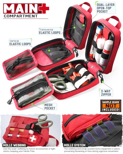 LIVANS 1000D First Aid Bag Empty Medical Ifak Pouch Molle EMT Pouches Rip-Away Tactical Military Trauma Emergency Medic Bag - color: Red-small Size(5.7"lx 3.4"w X 7.9"h)