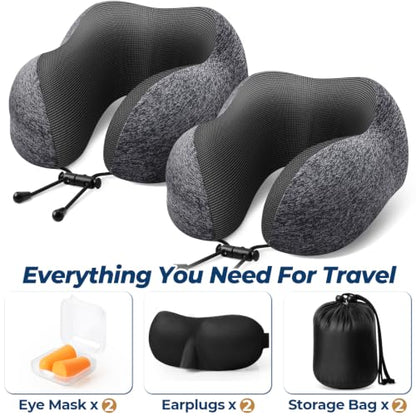 ExploreBliss Travel Pillow, 2 Pack Travel Pillows for Sleeping Airplane, Removable Cover Neck Pillow with Adjustable Clasp, Memory Foam Neck Pillow Set (Dark Grey*2) - color: Dark Grey*2