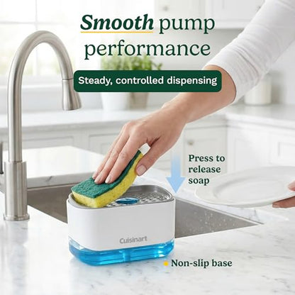 Cuisinart 2-in-1 Dish Soap Dispenser with Sponge Holder and Sponge for Kitchen Sink – Soap Pump Organizer Set with Tray, Countertop Caddy for Dishes, Dishwashing Liquid Dispenser, Sink Essentials - color: Gray/White