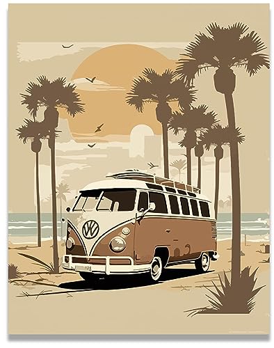 Inspirational Wall Art Co. - Sandy Van | Retro Volkswagen Beach Surf Poster - Vintage Prints - Pictures for Beach House | 11x14 Inches Unframed - color: Fun