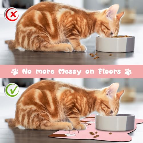 Pet Feeding Mats - Absorbent Cat Food & Water Mats, Pink, 17.7 * 9.8 inch - color: Pink, size: Small
