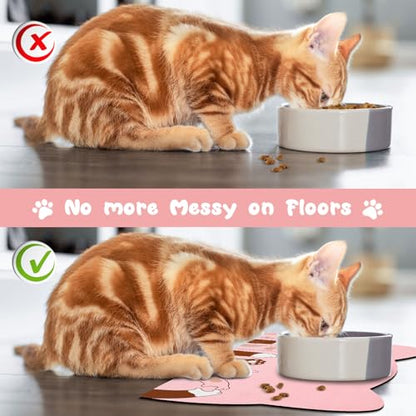 Pet Feeding Mats - Absorbent Cat Food & Water Mats, Pink, 17.7 * 9.8 inch - color: Pink, size: Small