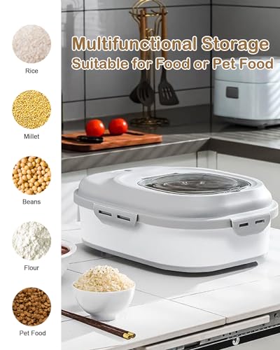 20-50 Lbs Food Storage Container With Wheel, Airtight Locking Lid, Collapsible Rice Container, Flour Storage With Small Container and Scoop, Suitable for Pet Food - color: Grey/20-50LBS