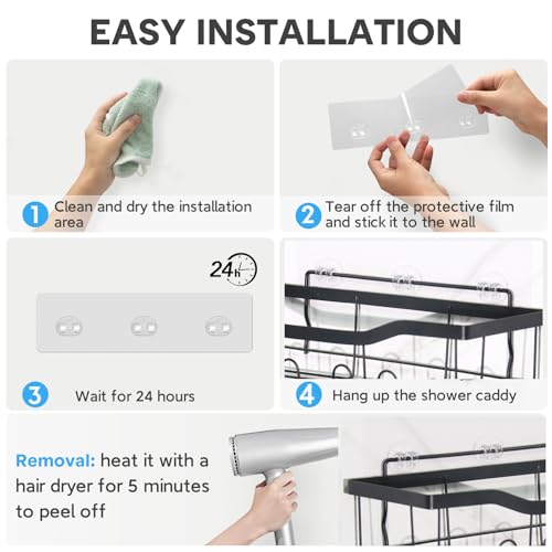 4 Pack Shower Caddy Adhesive Replacement, Strong Adhesive Hooks for Shelf, Waterproof Shower Adhesive Strips, No Drilling, for Bathroom Storage Shelves and Kitchen Racks - color: Transparent-4 Pack 2 Hooks