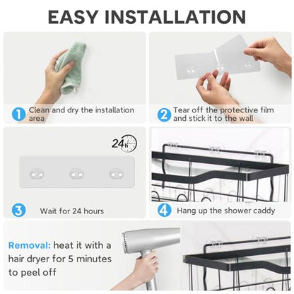 3 Pack Shower Caddy Adhesive Replacement, Strong Adhesive Hooks for Shower Caddy, Waterproof Adhesive Strips, No Drilling, for Bathroom Storage Shelves and Kitchen Racks - color: Transparent-3 Pack 3 Hooks