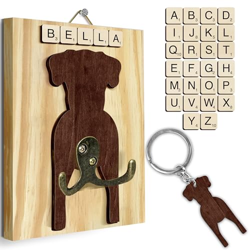Great Dane Dog Leash Holder Wall Mount with Scrabble Letters, Wooden Dog Wall Hook Organizer, Pet Collar and Harness Holder Entryway, Key Hook and Leash Rack, Gift for Pet Lovers, Home Decor PF297-40 - color: Great Dane, size: 7.8″ x 5.5"
