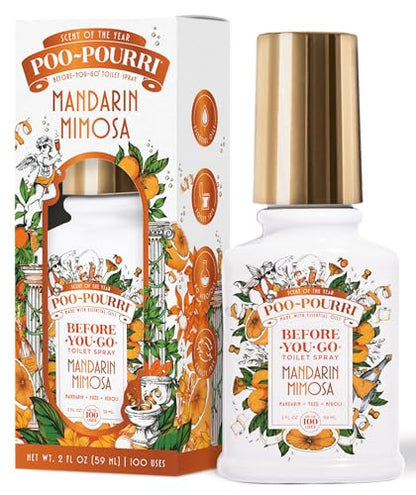 Poo-Pourri Before-You-Go Toilet Spray, Mandarin Mimosa, 2 Fl Oz, Up to 100 Uses, Bathroom Odor Deodorizer with Essential Oils for Home or Work, Travel Essentials, TSA Approved Size - size: 2 Ounce (Pack of 1), style: Mandarin Mimosa