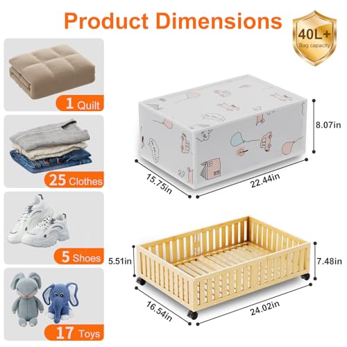 Bamboo Under Bed Storage Containers with Wheels, 40L UnderBed Drawers with Dust Bag, Breathable Under Bed Shoe Storage, Rolling UnderBed Clothes Storage, 1Pack - size: 24.02"L ×16.54"W, style: 1Pack