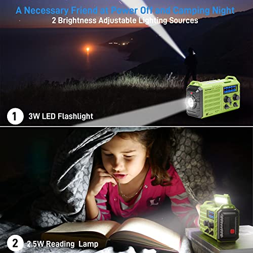NOAA Weather Radio, Emergency Hand Crank Radio with Solar Charger, Portable Battery Operated AM FM Shortwave Radio with LED Flashlight, USB Charger, Earbud Jack, SOS Alert for Home Survival Hurricane - color: Green