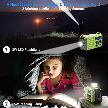 NOAA Weather Radio, Emergency Hand Crank Radio with Solar Charger, Portable Battery Operated AM FM Shortwave Radio with LED Flashlight, USB Charger, Earbud Jack, SOS Alert for Home Survival Hurricane - color: Green