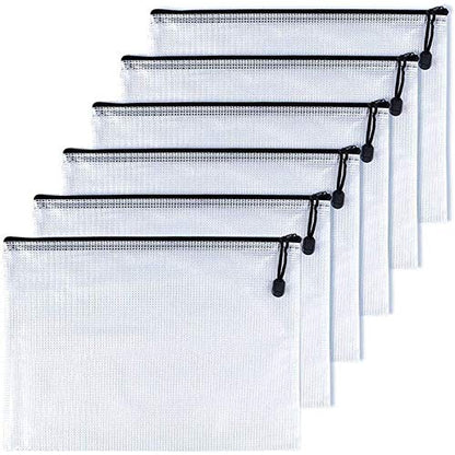 Oaimyy-A6(6"x 4.5"), Mesh Zipper Pouch Document Folders Bag Plastic Zip File Folders for School Office Supplies, Travel, Organizing Storage-Black,6 Pcs - size: A6