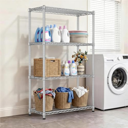 Heavy Duty Storage Rack Garage Shelving 4 Tier Metal Wire Shelving Unit Adjustable Wire Rack Storage Shelves 2200LBS Organizer Standing Metal Shelf for Warehouse Laundry Basement 14"Dx36"Wx59.05"H - size: 4-Tier-Silver[13.98"D x 36"W x 59.05"H]
