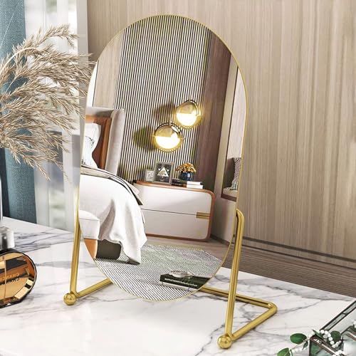 Desk Vanity Mirror with Stand Tabletop Makeup Table Mirrosr Portable Gold Make Up Mirror for Bedroom Golden Metal Framed Folding Bathroom Shaving Cosmetic Mirror - color: Gold