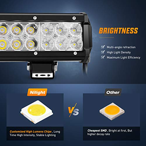 Nilight 12 Inch 72W Spot Flood Combo Led Light Bar 2Pcs 4Inch 18W Flood LED Pods Fog Lights Off Road with Wiring Harness Kit-3 Leads for Van Camper Car Pickup Golf Cart ATV UTV SUV Truck Boat 4x4 - color: 12 Inch 72W Light + 2 Pods + Wiring Harness, size: