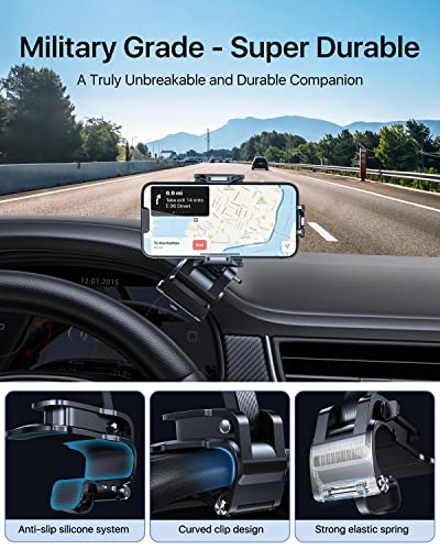 andobil Universal Car Phone Clip Holder [Military Sturdy, Firmly Grip & Never Slip] Ultra Stable Dashboard Cell Phone Mount for Car Dash Fits All iPhone 16 15 14 13 12 Pro Max Android Samsung GPS