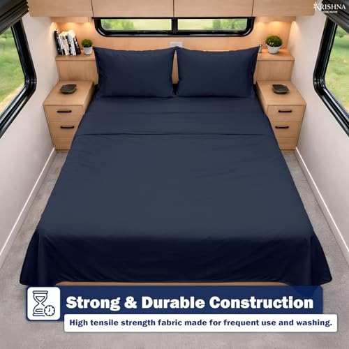KRISHNA Twin Size 4 Piece Egyptian Cotton Sheet Set, Luxury Hotel Quality Navy Blue Solid Bed Sheets, Soft Breathable Cooling Bedding, 6-10 Inch Deep Pocket Fitted Sheet - color: Navy Blue Solid, size: Twin : 39" x 75"