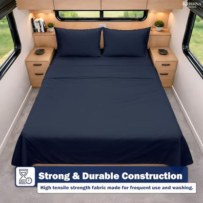 KRISHNA Twin Size 4 Piece Egyptian Cotton Sheet Set, Luxury Hotel Quality Navy Blue Solid Bed Sheets, Soft Breathable Cooling Bedding, 6-10 Inch Deep Pocket Fitted Sheet - color: Navy Blue Solid, size: Twin : 39" x 75"