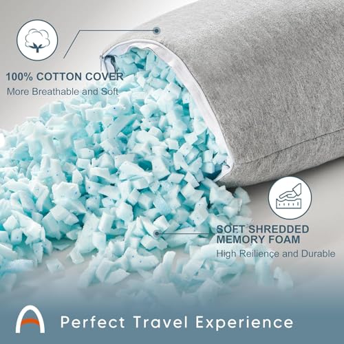 ACCURATEX Camping Pillow-100% Cotton Breathable Cover,Shredded Memory Foam Compressible Travel Pillow,Camping&Travel Accessories-Small Backpacking Pillow Camping Essentials for Sleeping,Car&Airplane - color: Grey