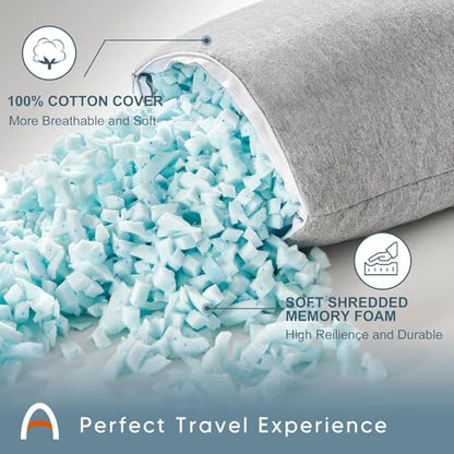 ACCURATEX Camping Pillow-100% Cotton Breathable Cover,Shredded Memory Foam Compressible Travel Pillow,Camping&Travel Accessories-Small Backpacking Pillow Camping Essentials for Sleeping,Car&Airplane - color: Grey