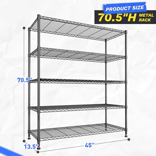 45 "W Storage Shelves 5 Tier Wire Shelving Unit Adjustable Metal Shelving Wire Shelf Pantry Shelves Wire Commercial Rack for Closet Kitchen Pantry Utility Room Garage 45" Wx 13.5" Dx70.5 H Black - size: 45" W x 70.5" Hx 13.5" D