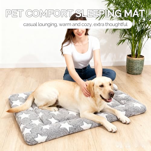 Dog Bed Mat, Reversible Crate Pad & Durable Dog Bed - Machine Washable Kennel Mat with Ultra Soft for Medium Dogs (Cool/Warm), 30" x 20", Grey&Star - color: Grey&Star, size: 30"L*20"W*1.5"Th