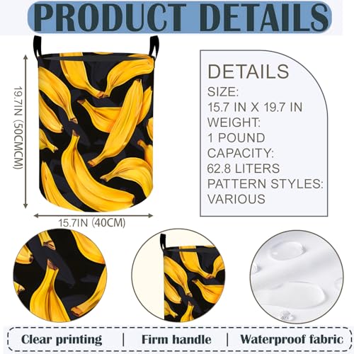 Banana Laundry Basket Hamper 19.7"x15.8", Funny Yellow Fruit Foldable Waterproof Oxford Clothes Storage Bucket for Room Bathroom Bedroom Nursery Decor, Toy Organizer Bins Gifts for Kids Boys Girls - style: Banana