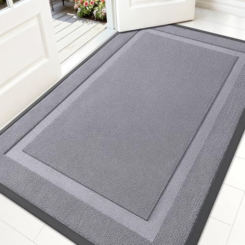 OLANLY Front Door Mat Indoor Outdoor Entrance, Waterproof All-Season, All-Weather Doormat, Sturdy Natural Rubber, Low Profile, Easy Clean Patio Porch Entryway Mat, 71x47, Classic Gray - color: Classic Gray, size: 71" x 47"