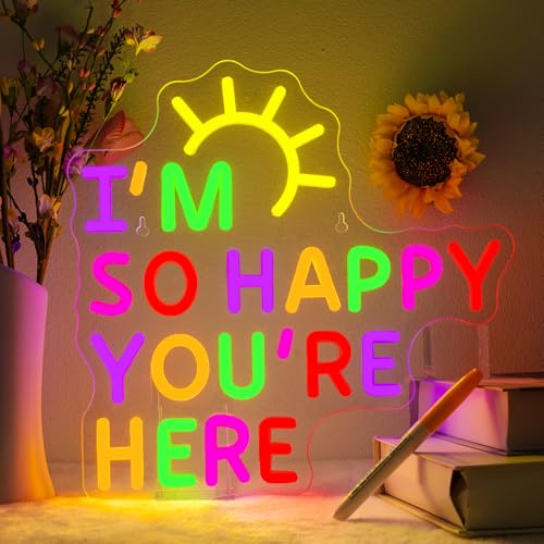 I Am So Happy You're Here Neon Sign Classroom Neon Signs for Wall Decor in Library Bookshelf LED Reading Light Up Signs for Classroom Reading Light Sign Bookish Decor Gifts for Teachers - color: I Am So Happy