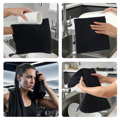 REDKISS 100% Cotton Waffle Weave Bath Towels 4 Piece - 27.5x55 Inches| Lightweight, Quick Dry & Highly Absorbent,Perfect for Spa, Gym, Travel, Guest Bathroom-Black - color: Black