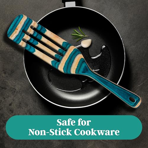 Baltique Mykonos 13 Inch Wooden Slotted Spurtle Spatula – Colorful Layered Birch Cooking Utensil for Stirring, Mixing & Serving