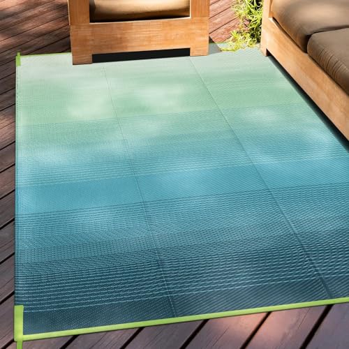 Anidaroel Ombre Outdoor Rug 5x8 for Patios Clearance, Waterproof Plastic Straw Outdoor Area Rug, Camping Rugs for Outside RV, Porch, Balcony, Pool Deck, Picnic, Camper(Blue&Green,5'x8') - color: Blue/Green, size: 5' x 8' (Rectangular)