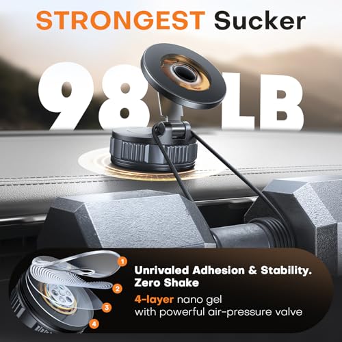 Car Phone Holder, 360°Adjustable Magnetic Phone Holder for Car, Foldable Suction Cup Phone Mount, Phone Holders for Your Car for iPhone 17/16/15/14/13/12 Series - color: Black