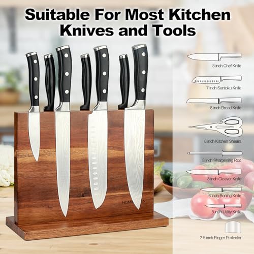 Magnetic Knife Block Double Sided Magnetic Knife Holder Rack with Strong Enhanced Magnets Acacia Wood Magnetic Knife Storage Stand - color: Acacia Wood