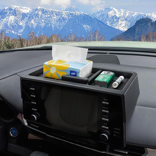 TOPINSTALL 21-24 New Dash Tray Compatible with 2021-2024 Toyota Sienna Interior Accessories, Dashboard Hidden Storage Organizer Behind Screen Tissue Sunglasses Phone Holder (Not for 2025) - color: 2021-2024 Dash Tray