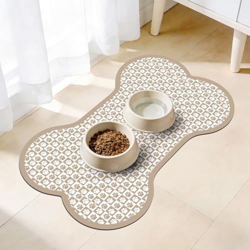 Pet Mats for Food and Water, Khaki Bone Dog Food Mat for Floors, Non Slip Indoor Quick Dry Cat Bowl Feeding Mats (16.9” X29.9”) - color: Khaki Bone L