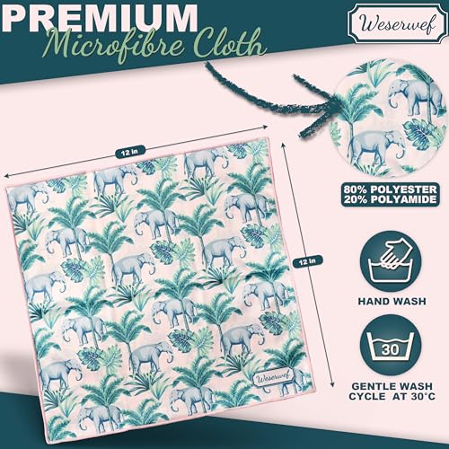 WESERWEF Design Microfiber Glasses Cleaning Cloth – Premium Cleaning Cloth for Eyeglasses, Screens, Tablets, Cameras & Lenses, 12" x 12", Ultra-Soft & Scratch-Free (Elephant) - color: elephant