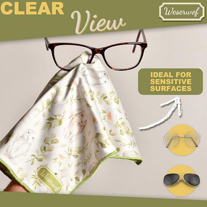 WESERWEF Design Microfiber Glasses Cleaning Cloth – Premium Cleaning Cloth for Eyeglasses, Screens, Tablets, Cameras & Lenses, 12" x 12", Ultra-Soft & Scratch-Free (Rabbits) - color: rabbits