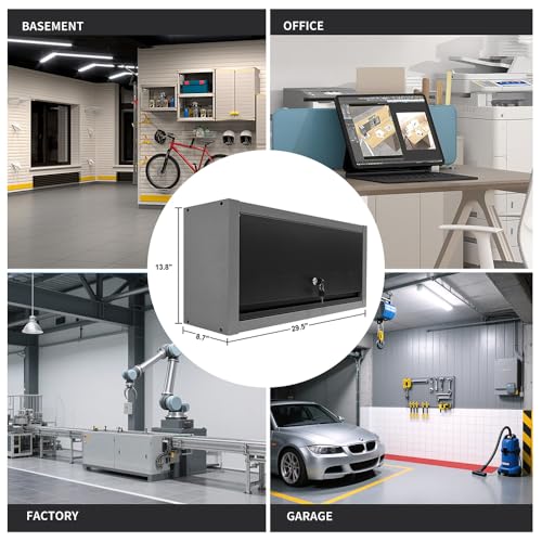 JZD Small Metal Wall Mounted Storage Garage Cabinet with Flip Up Door, Black & Grey - size: M-01