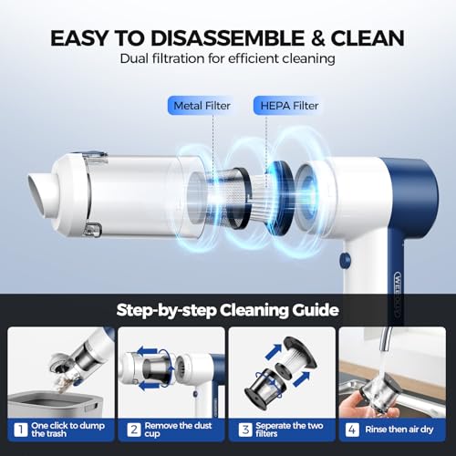 Car Vacuum Cleaner Cordless, 4 in 1 Portable Vacuum Cleaner 16000PA High Power Air Duster & Air Blower & Pump, Rechargeable Handheld Vacuum with Brushless Motor, Multi-Nozzles for Car, Home, Office