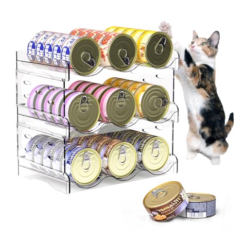 Flenpptly Cat Food Can Organizer, 3-Tier Cat Food Organizer, Transparent Can Organizer for Pantry, Canned Food Organizer Holds 45 (3oz) Cans, Pantry can Organizer - size: 3-Tier