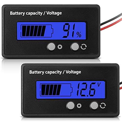 DC 12V 24V 36V 48V 60V 72V 84V Golf Cart Battery Meter with Alarm, Front Setting and Switch Key Battery Capacity Voltage Indicator Gauge Acid and Lithium ion Indicator(Blue) - color: Blue