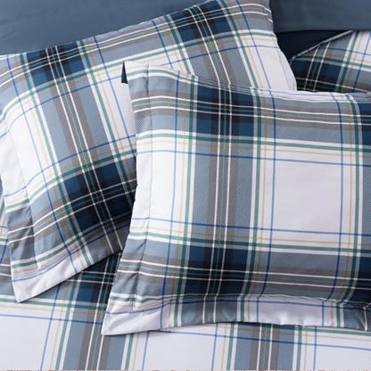 MaiRêve Queen Size Plaid Comforter Set Blue White, Classic 7 Pieces Farmhouse Bedding Set, All Season Lightweight Bed in A Bag with Sheets, Pillowcases & Shams - color: Blue White, size: Queen