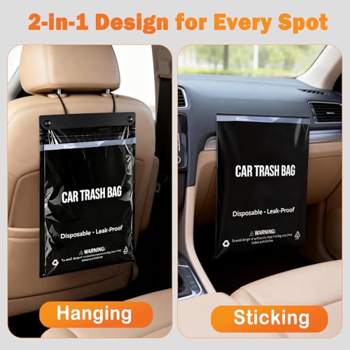 50 Count Recycled Disposable Car Trash Bags - 2.5 Gallon Heavy Duty Alternative to Bulky Car Trash Can & Car Garbage Can, Leakproof Smellproof Hanging & Stick-On Garbage Bag for Car, SUV, Truck - color: 50 Count(Black)