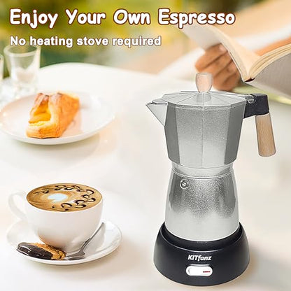 Electric Espresso Coffee Maker, Italian Coffee Pot, Electric Moka Pot, Cuban Coffee Maker, Portable Cafeteras Electricas Espresso Makers with Detachable Base 3 or 6 Cup (Bright Silver) - color: Bright Silver