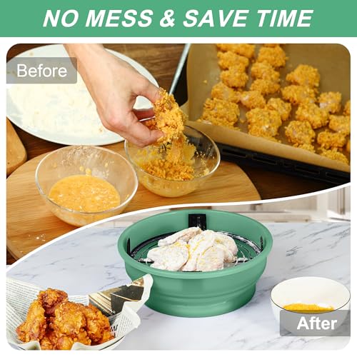 FJNATINH Collapsible Batter Bowl - Mess Free Better Breader Shaker Bowl with Lid Breading Shaker Container - Great for Fried Fish, Fried Chicken, Onion Rings, Wings,No Leak,Easy to Store,Mint Green - color: Mint Green