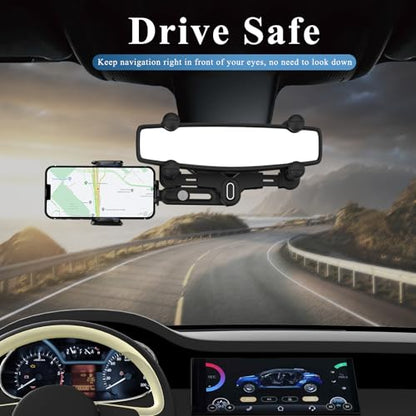 Phone Mount for Car, Rear View Mirror Phone Holder, Rotatable and Retractable Car Phone Holder Mount Rearview Mirror Phone Holder for Car Compatible with iPhone Samsung Cell Phones (Blue) - style: Blue